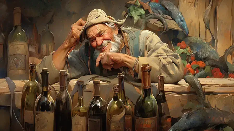 Man with wine, painting