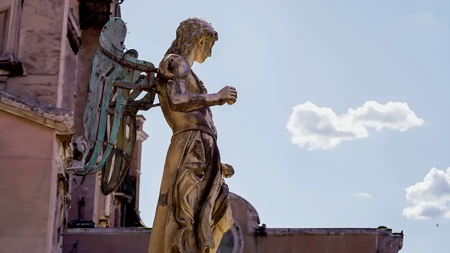 An old statue of an angel previously standing on top of Castel Sant'Angelo.