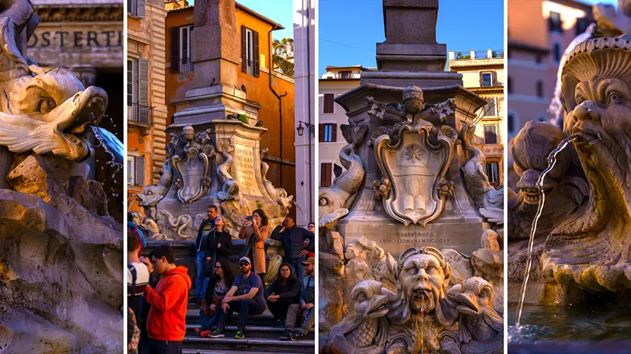 Pantheon square fountains and sculptures