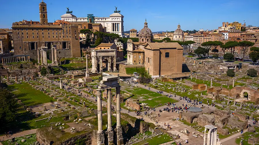 The Roman Forum ruins of basilica Julia in Rome