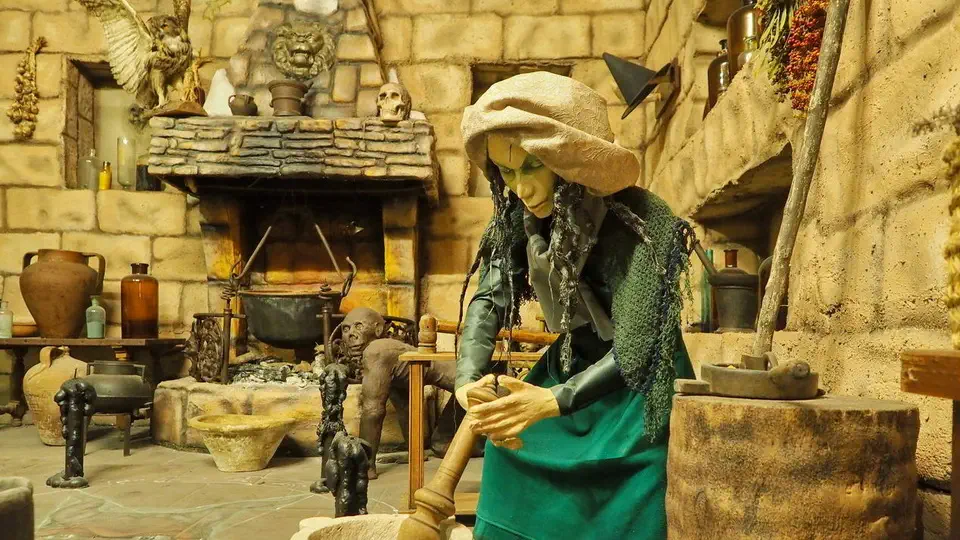 A witch preparing magic potions
