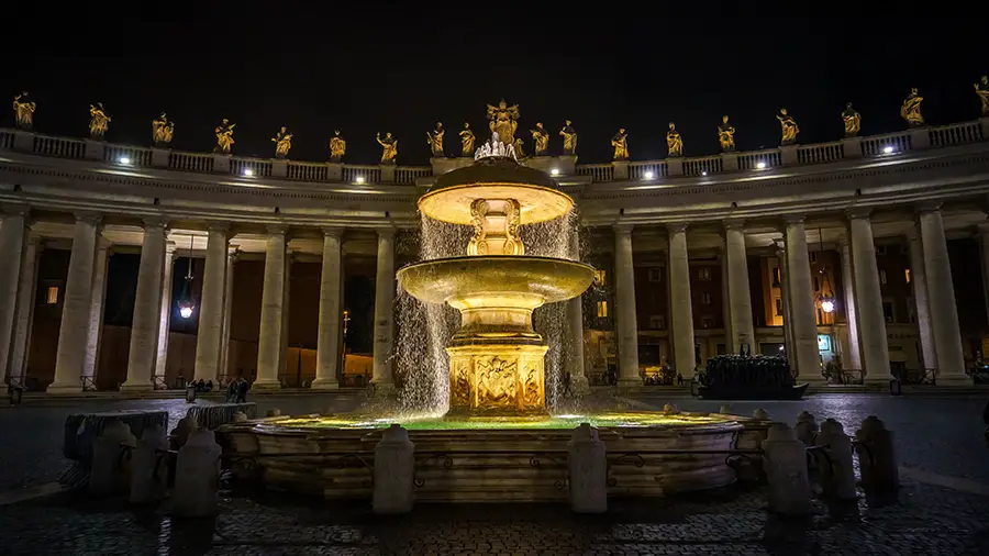 Saint Peter's Square in the Vatican and famous fountains