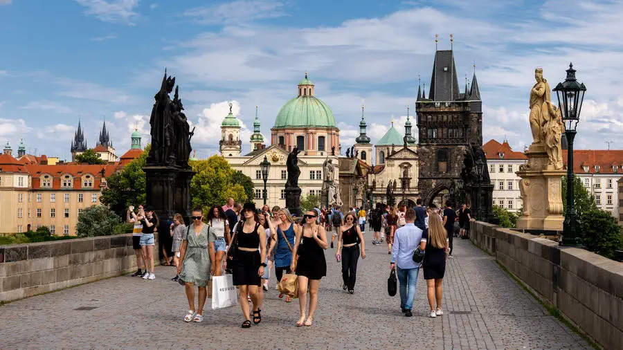 Baroque sculptures on Charles Bridge in Prague