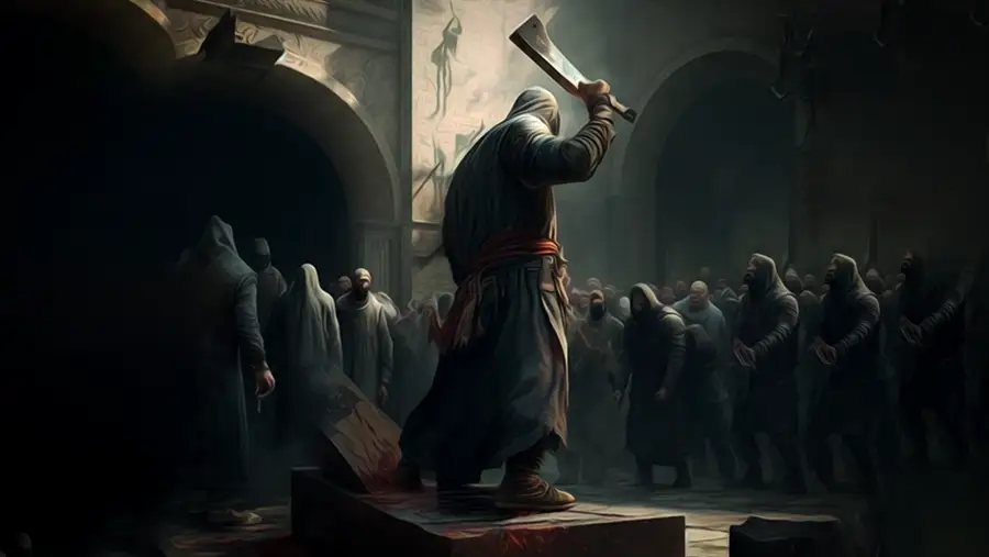 Legend from Berlin. The executioner cuts off the criminal's head