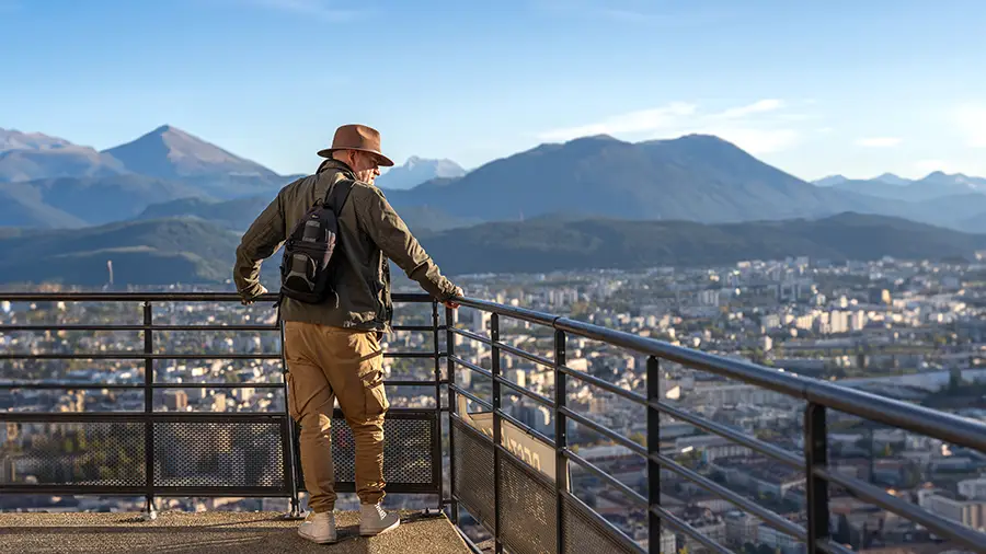 Visiting the Bastille in Grenoble. View of Grenogle City