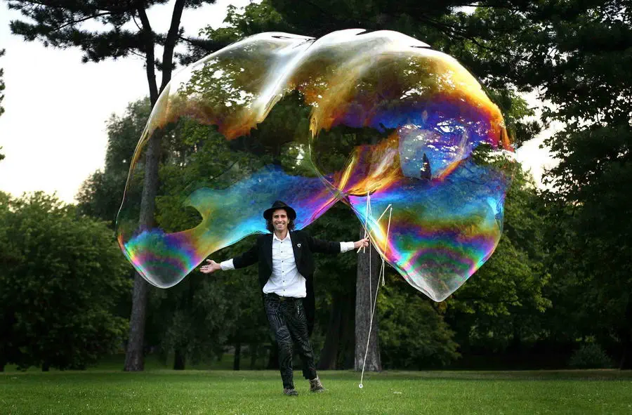 Giant soap bubbles in the park.
