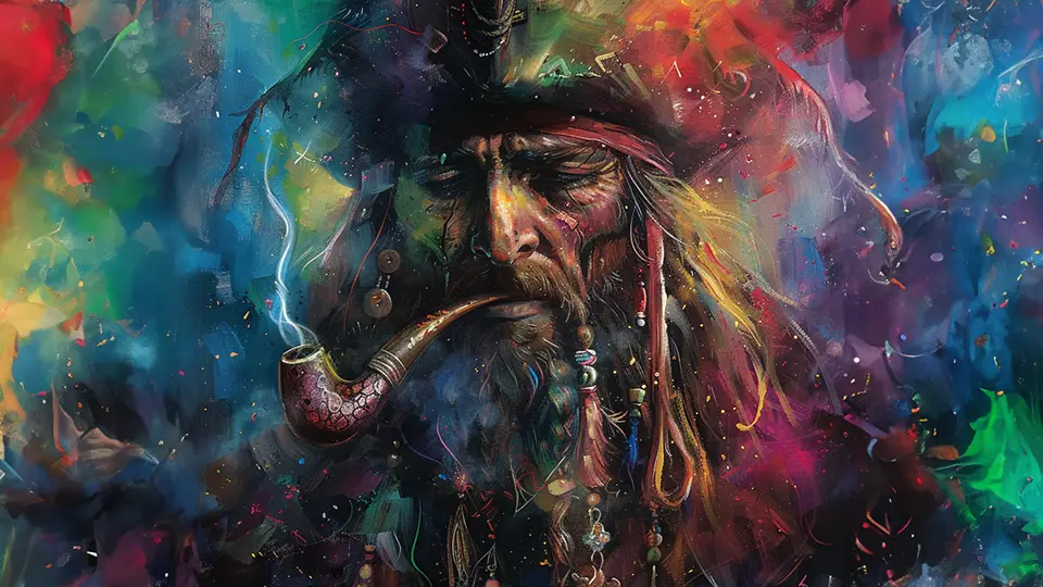 Old colorful pirate with a pipe AI