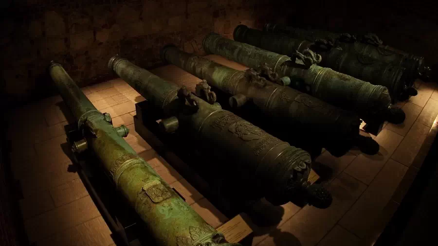 Historic cannons at Wawel Castle in Krakow