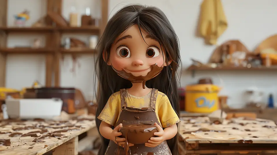 Interesting facts about chocolate. Girl in the kitchen with chocolate AI