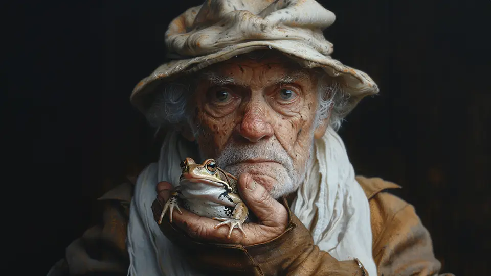 Old Man with frog in his hand AI
