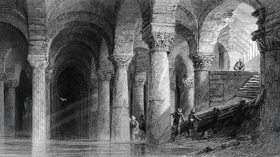 Basilica Cistern in Istanbul, old graphic