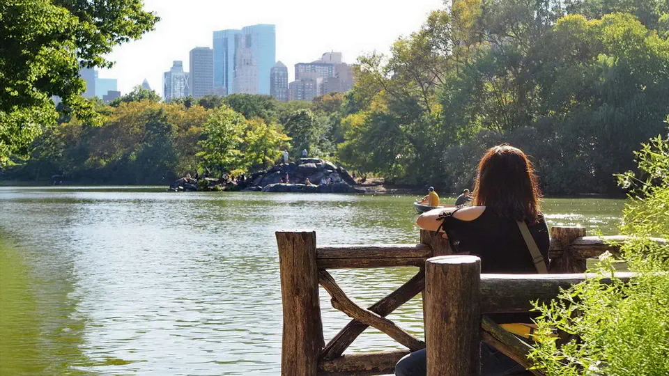 Central Park in New York and the lake in the park