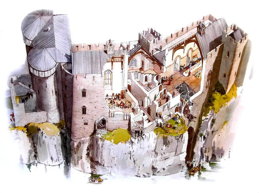 Chepstow Castle in Wales, old map.