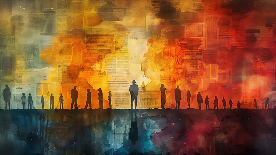 Map and people with colours AI.