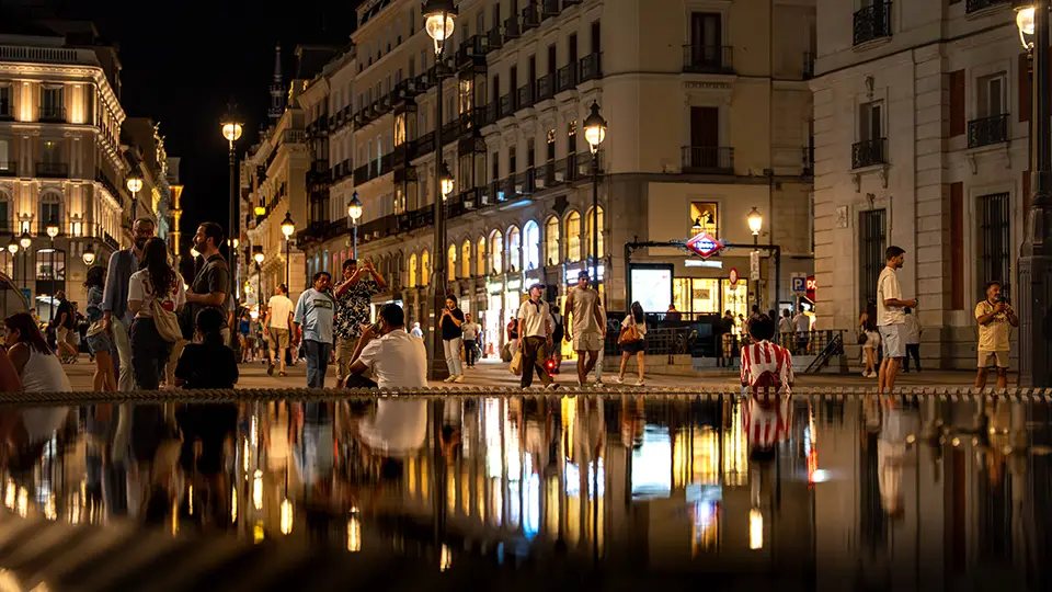 Madrid Puerta del Sol at night.